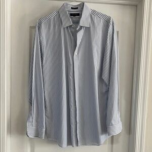 Banana Republic Men's White and Blue Striped Dress Shirt